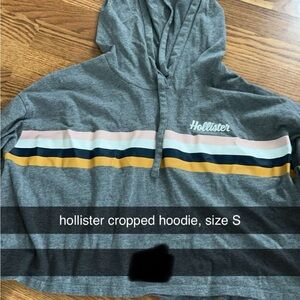 Hollister Gray Striped Cropped Hoodie